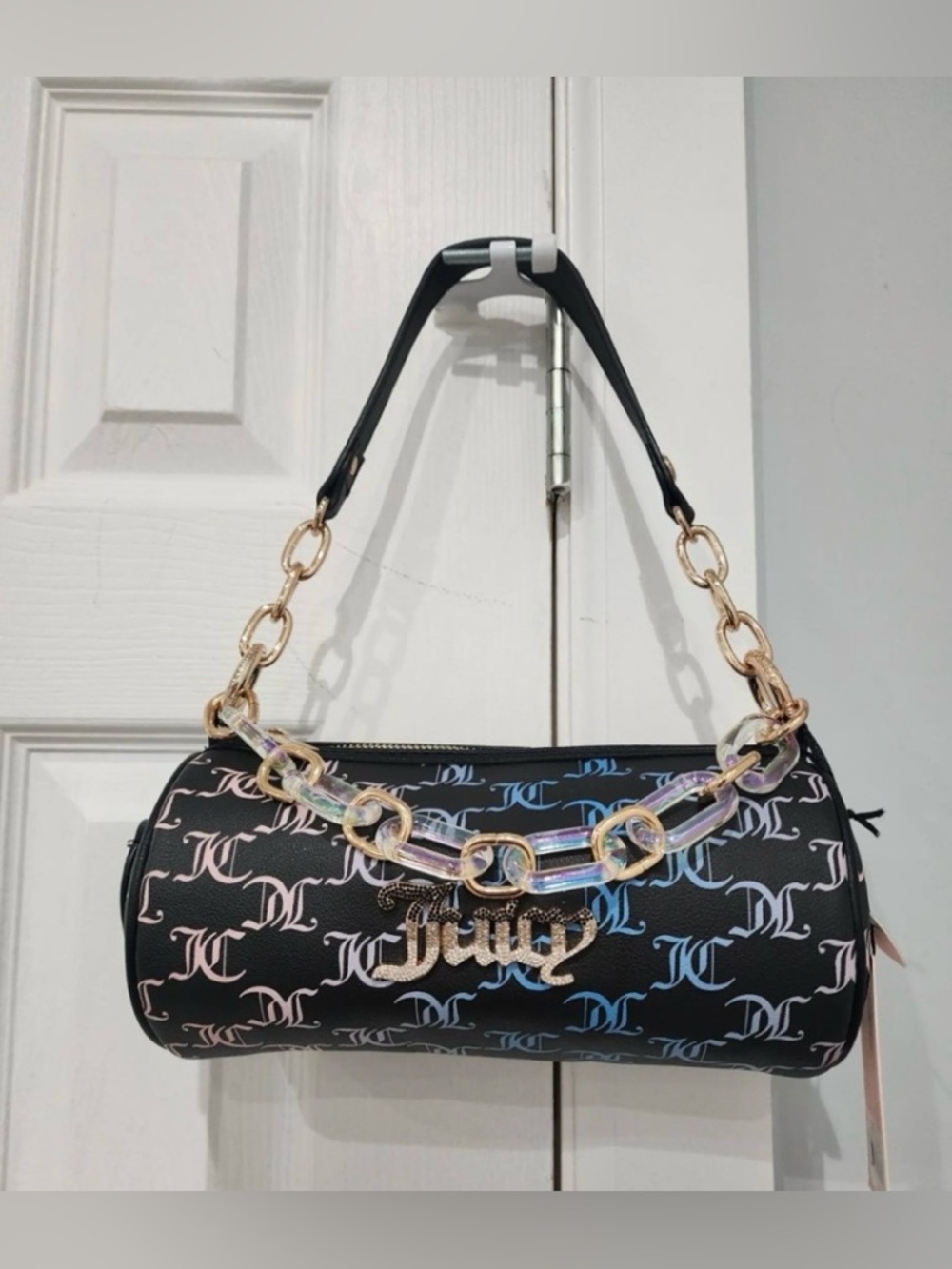 Juicy Couture NWT Bling Bling Roll Bag iBlack/Ombre multi-color monogram print.